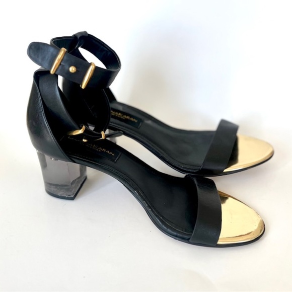 Donna Karen New York Leather ankle Strap Sandals with Translucent Heel F1136321 - Picture 1 of 8